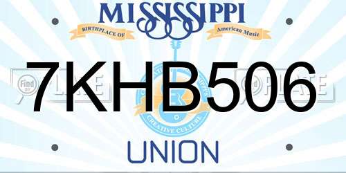 7KHB506 Mississippi License Plate