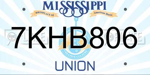 7KHB806 Mississippi License Plate