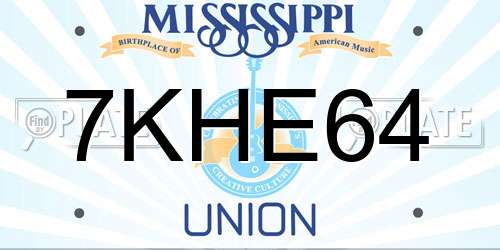 7KHE64 Mississippi License Plate