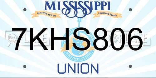 7KHS806 Mississippi License Plate