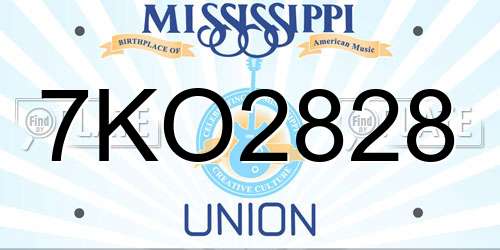 7KO2828 Mississippi License Plate