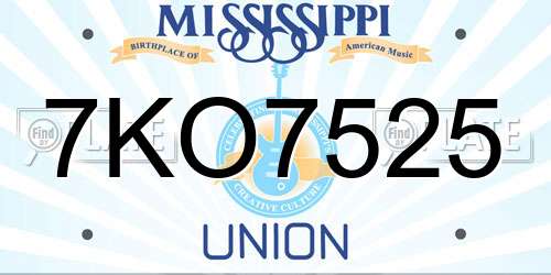 7KO7525 Mississippi License Plate