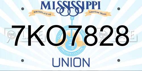 7KO7828 Mississippi License Plate