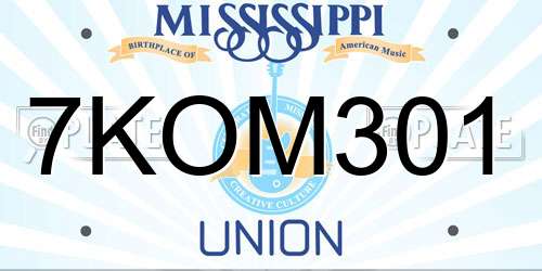 7KOM301 Mississippi License Plate