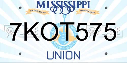 7KOT575 Mississippi License Plate