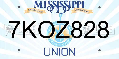 7KOZ828 Mississippi License Plate