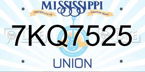 7KQ7525 Mississippi License Plate