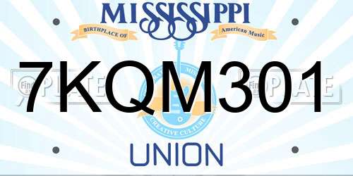 7KQM301 Mississippi License Plate