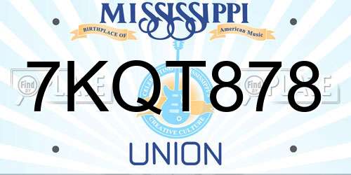 7KQT878 Mississippi License Plate