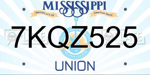 7KQZ525 Mississippi License Plate