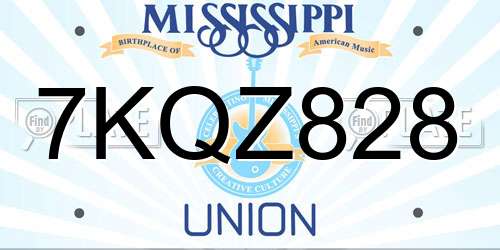 7KQZ828 Mississippi License Plate