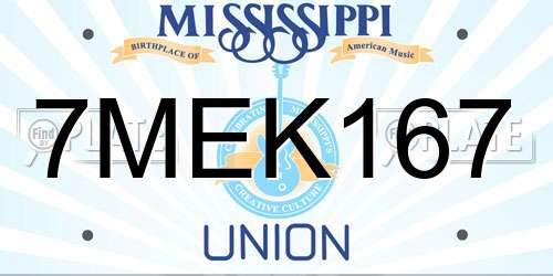 7MEK167 Mississippi License Plate