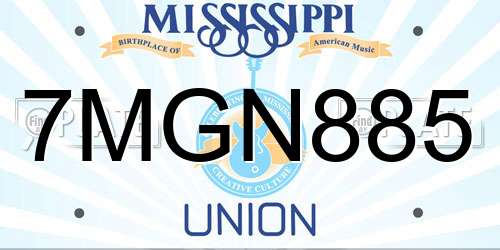7MGN885 Mississippi License Plate
