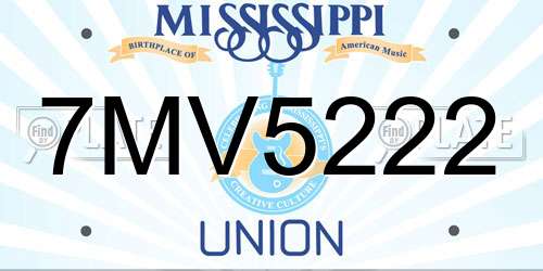 7MV5222 Mississippi License Plate