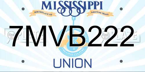 7MVB222 Mississippi License Plate