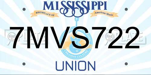 7MVS722 Mississippi License Plate