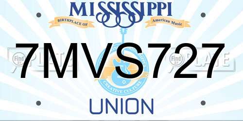 7MVS727 Mississippi License Plate