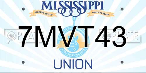 7MVT43 Mississippi License Plate