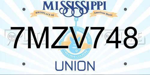 7MZV748 Mississippi License Plate
