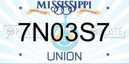 7N03S7 Mississippi License Plate