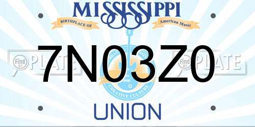 7N03Z0 Mississippi License Plate