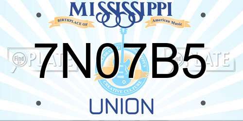 7N07B5 Mississippi License Plate