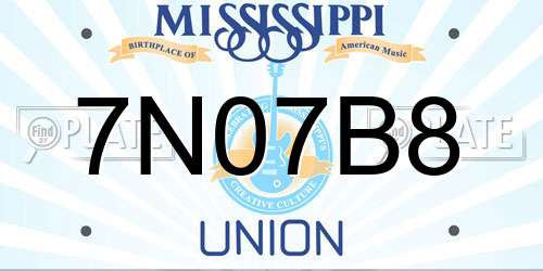 7N07B8 Mississippi License Plate