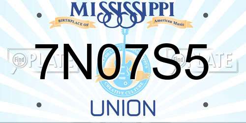 7N07S5 Mississippi License Plate
