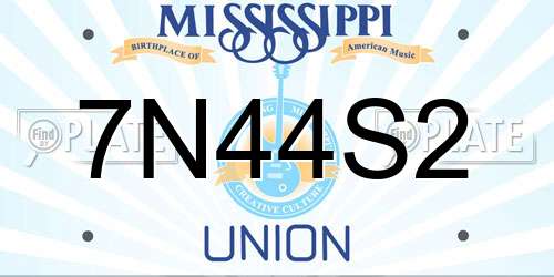 7N44S2 Mississippi License Plate