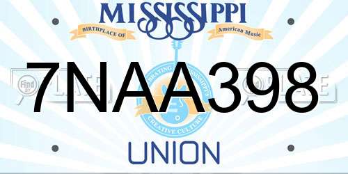 7NAA398 Mississippi License Plate