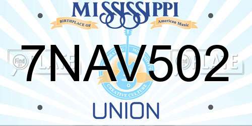 7NAV502 Mississippi License Plate