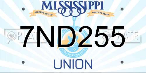 7ND255 Mississippi License Plate