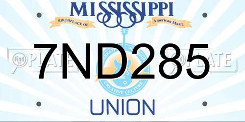 7ND285 Mississippi License Plate