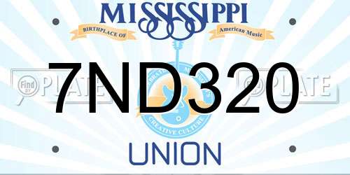 7ND320 Mississippi License Plate