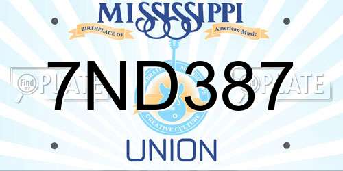 7ND387 Mississippi License Plate
