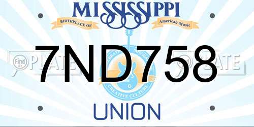 7ND758 Mississippi License Plate