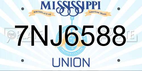 7NJ6588 Mississippi License Plate