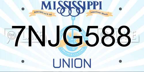7NJG588 Mississippi License Plate