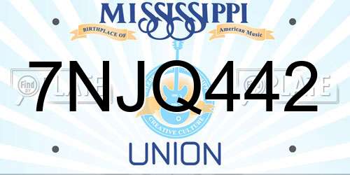 7NJQ442 Mississippi License Plate