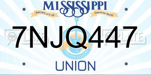 7NJQ447 Mississippi License Plate