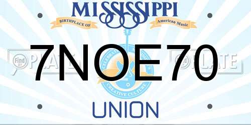 7NOE70 Mississippi License Plate