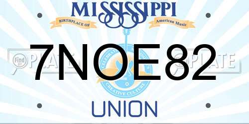 7NOE82 Mississippi License Plate