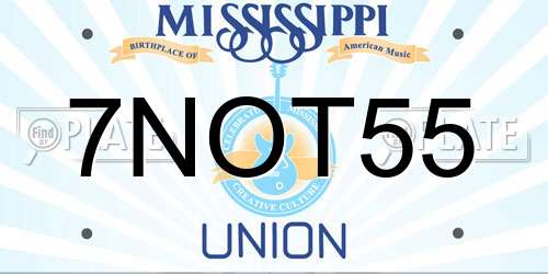 7NOT55 Mississippi License Plate
