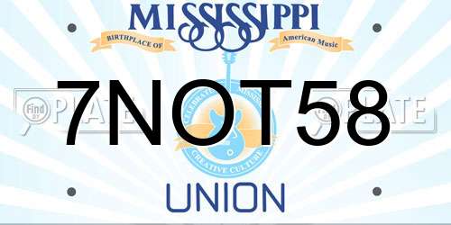 7NOT58 Mississippi License Plate