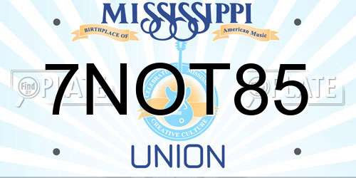 7NOT85 Mississippi License Plate