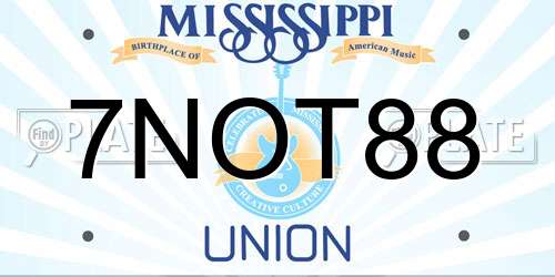 7NOT88 Mississippi License Plate