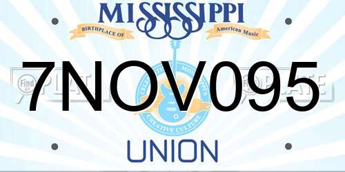 7NOV095 Mississippi License Plate