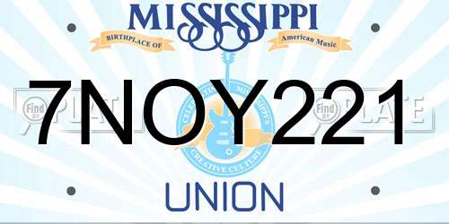 7NOY221 Mississippi License Plate