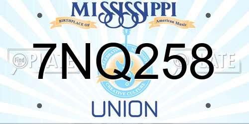 7NQ258 Mississippi License Plate
