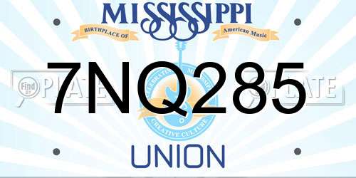 7NQ285 Mississippi License Plate
